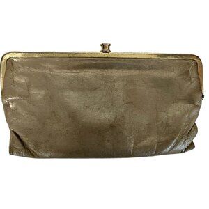 Hobo International Lauren Leather Double Kiss Lock Frame Clutch Gold Wallet Vtg